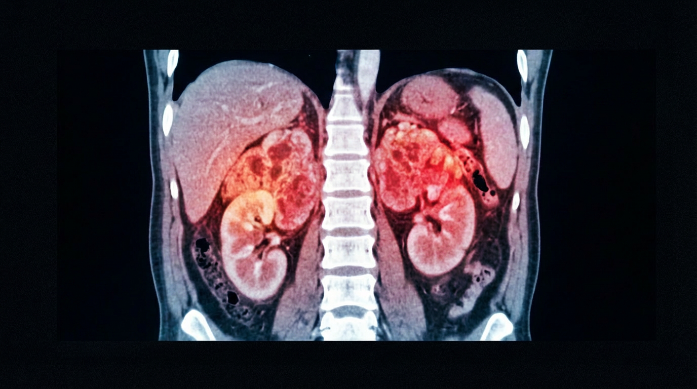 Coronal abdominal CT — kidneys and adrenal region